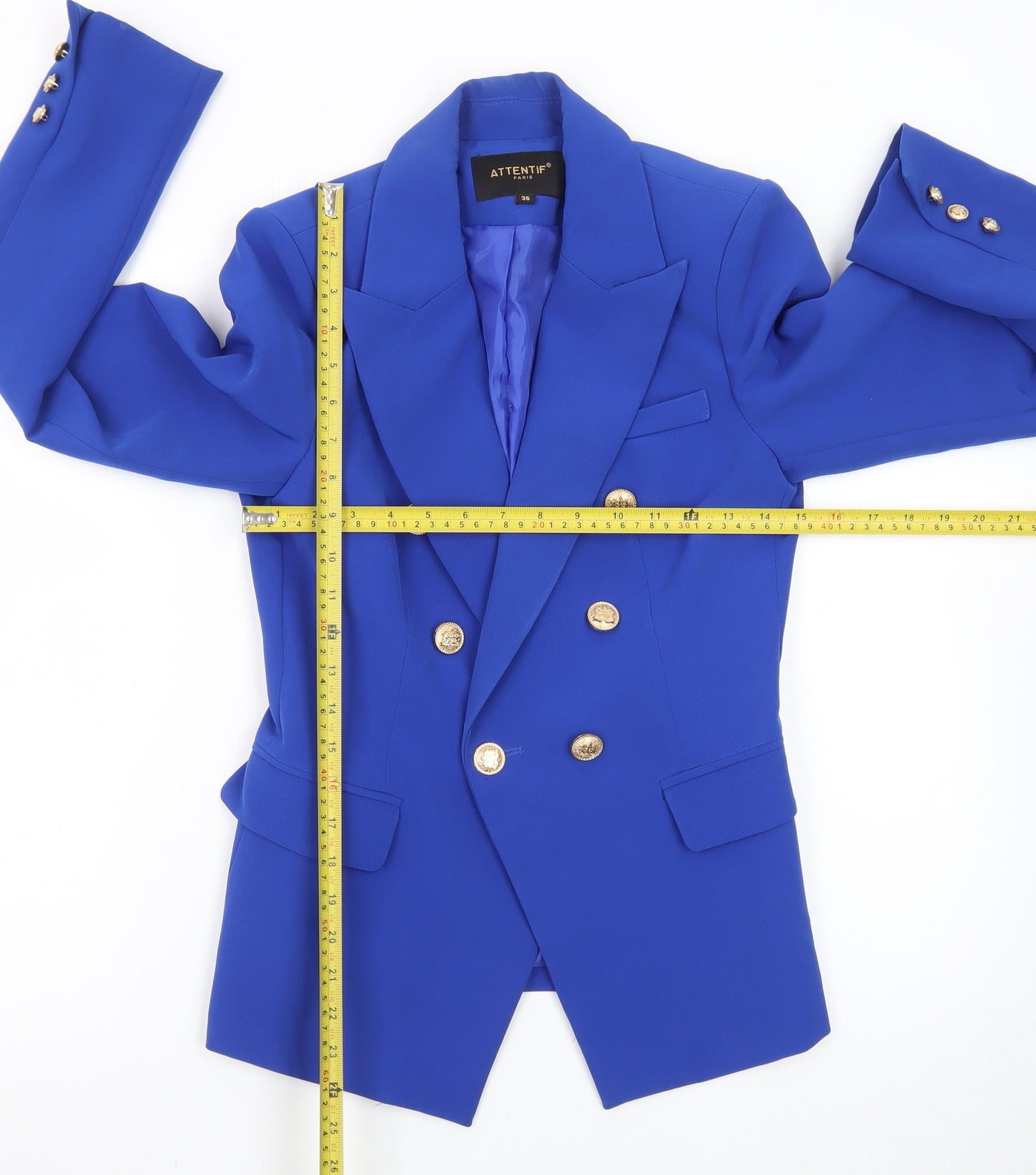 Attentif Paris Women's Blue Double-Breasted Blazer Size 8