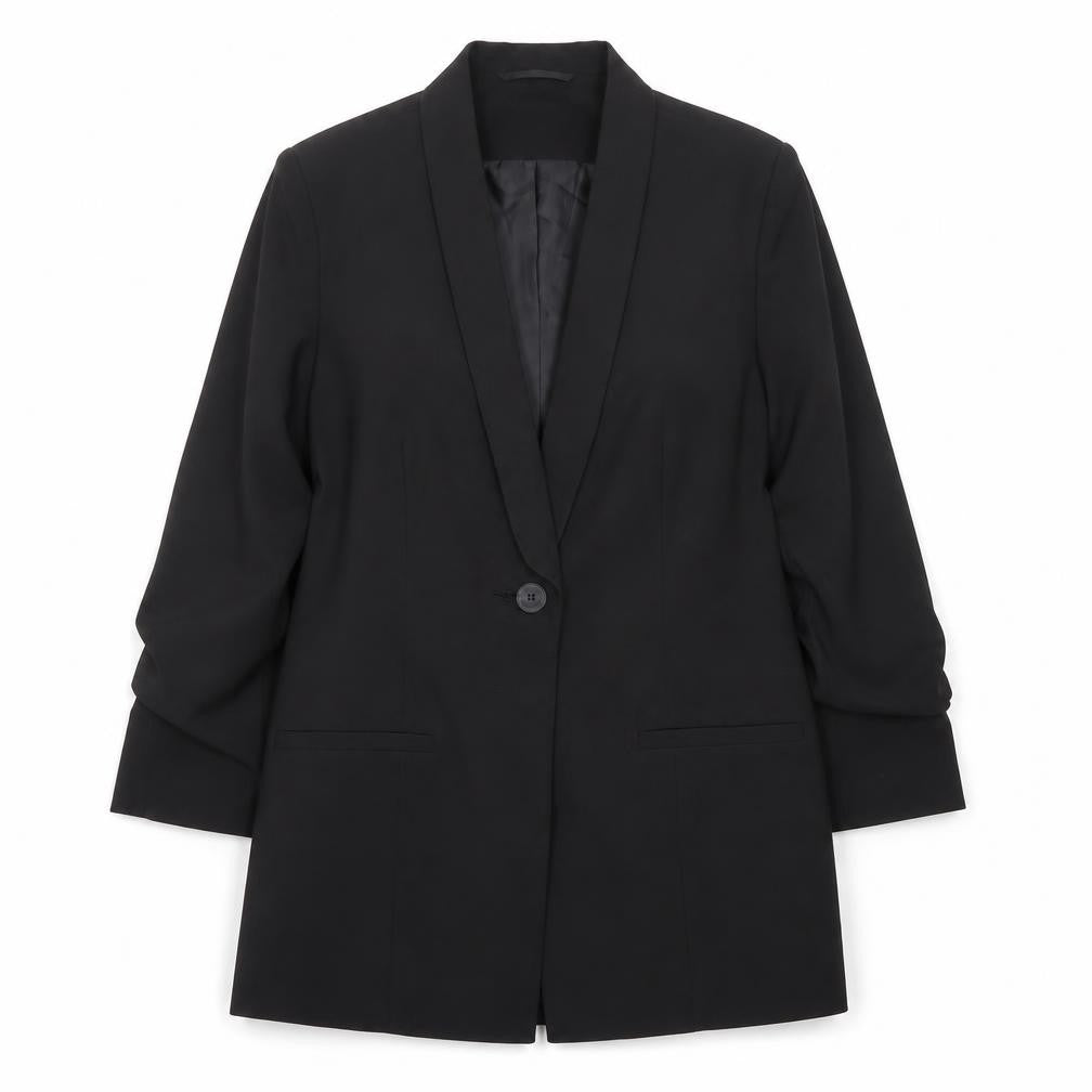 Front view of ASOS Design Women's Black Longline Shawl Collar Blazer UK 14