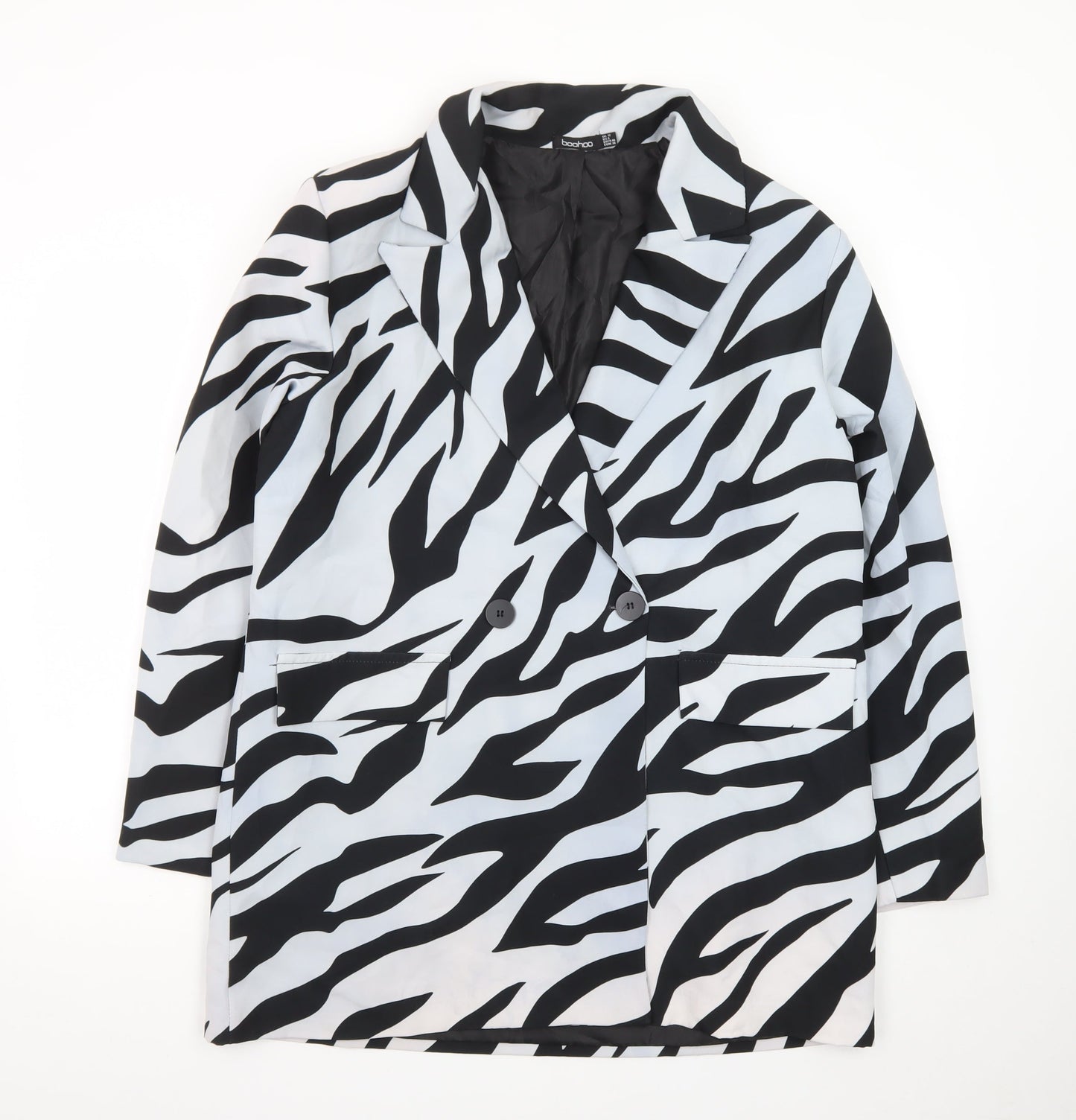 Boohoo Women’s Black White Zebra Print Double Breasted Blazer UK 12