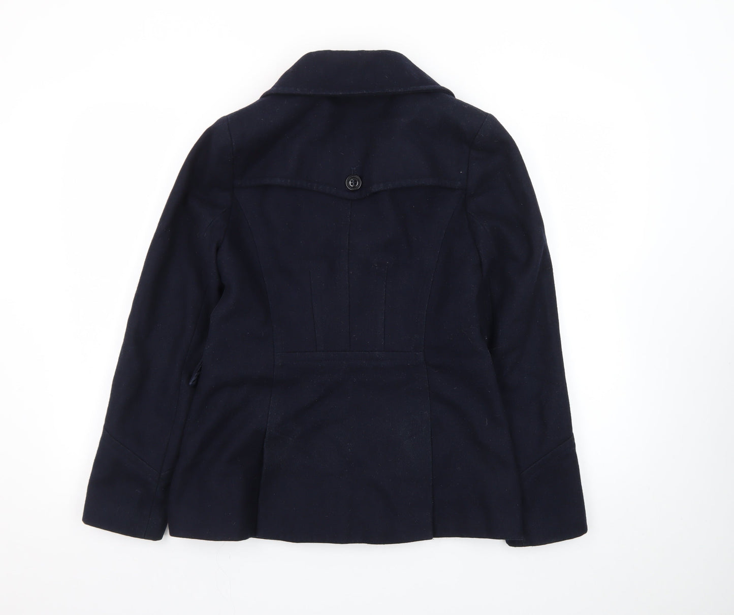 DKNY Women's Blue Wool Pea Coat Size 8 Classic Short Double-Breasted