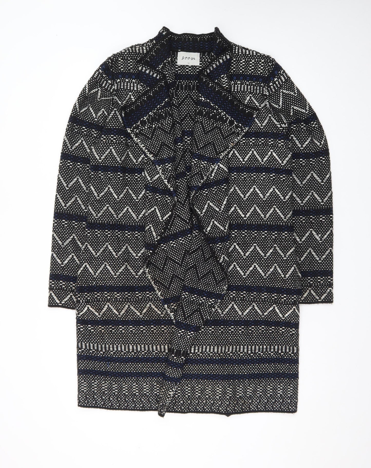 Soon Womens Black Geometric Knit Open Cardigan Size 14