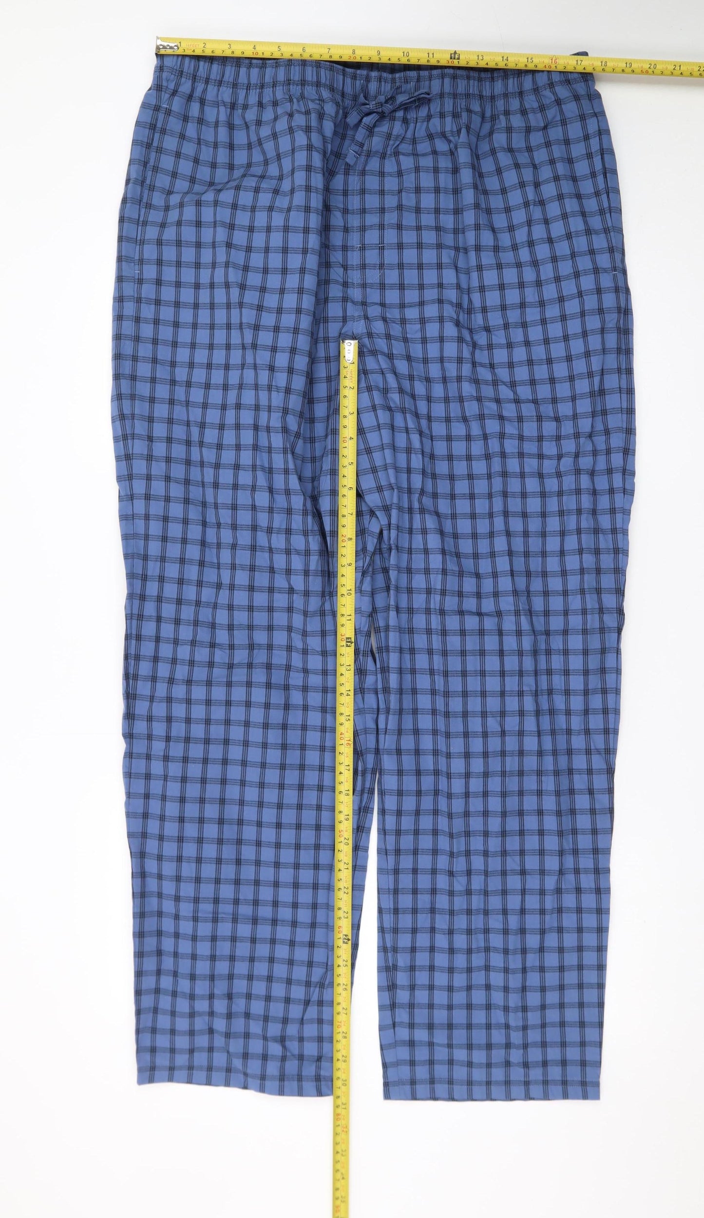 Marks and Spencer Men's Blue Check Cotton Lounge Pants XL