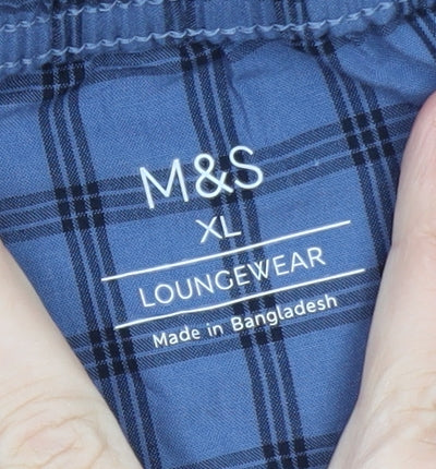 Marks and Spencer Men's Blue Check Cotton Lounge Pants XL