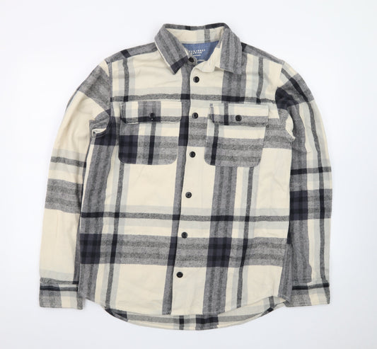 Jack & Jones Men's Beige Checked Twill Button-Up Shirt Size L
