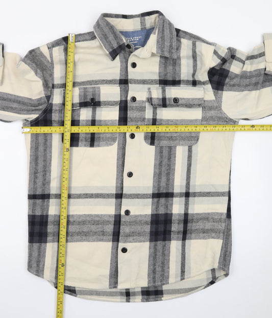 Jack & Jones Men's Beige Checked Twill Button-Up Shirt Size L