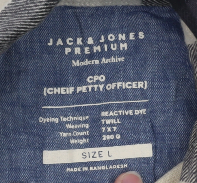 Jack & Jones Men's Beige Checked Twill Button-Up Shirt Size L