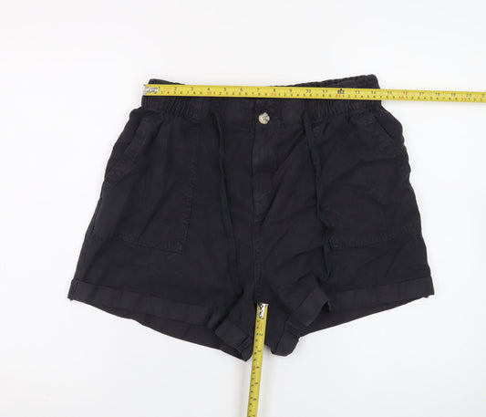 Denim Co Women Black M Casual Drawstring Shorts