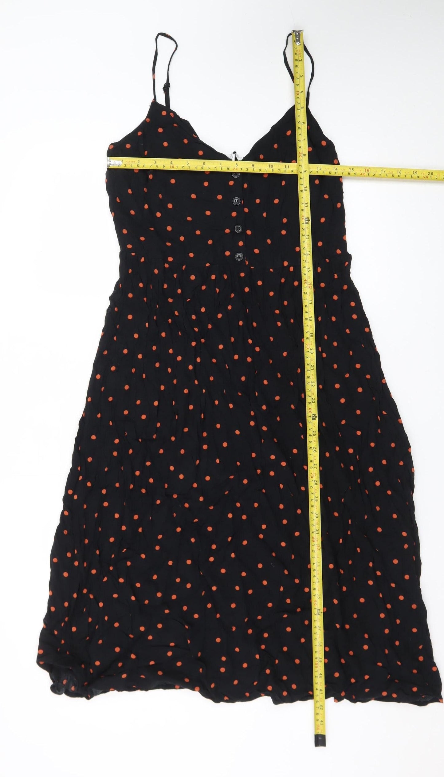 Warehouse Womens Black Polka Dot Midi Slip Dress Size 16