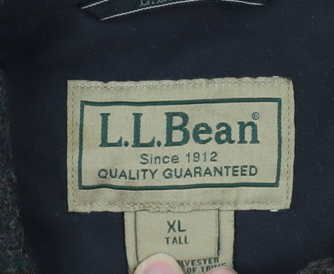 L.L.Bean Men’s Grey Checked Wool Blend XL Tall Lined Jacket