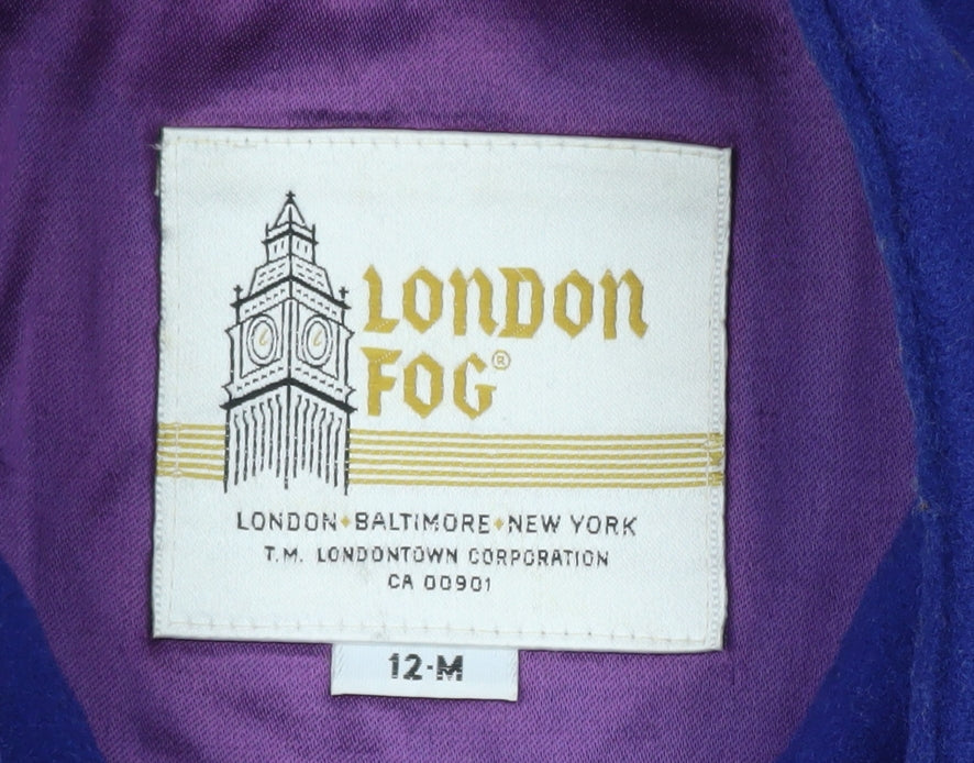 London Fog Women's Blue Wool Pea Coat Size 12 Classic Mid-Length