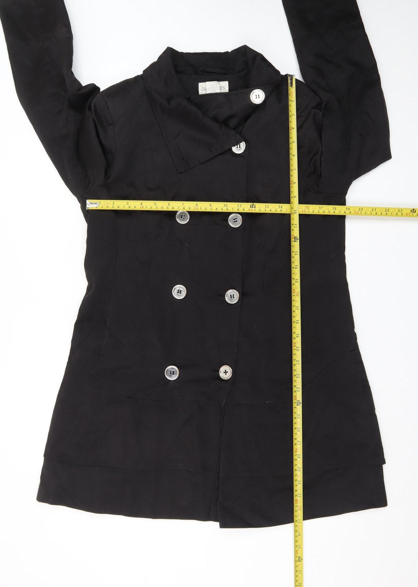 Charles Klein Womens Black L Trench Coat Cotton Blend Buttoned