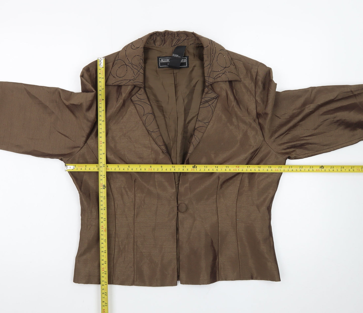 Jessica Howard Evenings Brown Women's Blazer Size 14 Nylon Polyester Lined