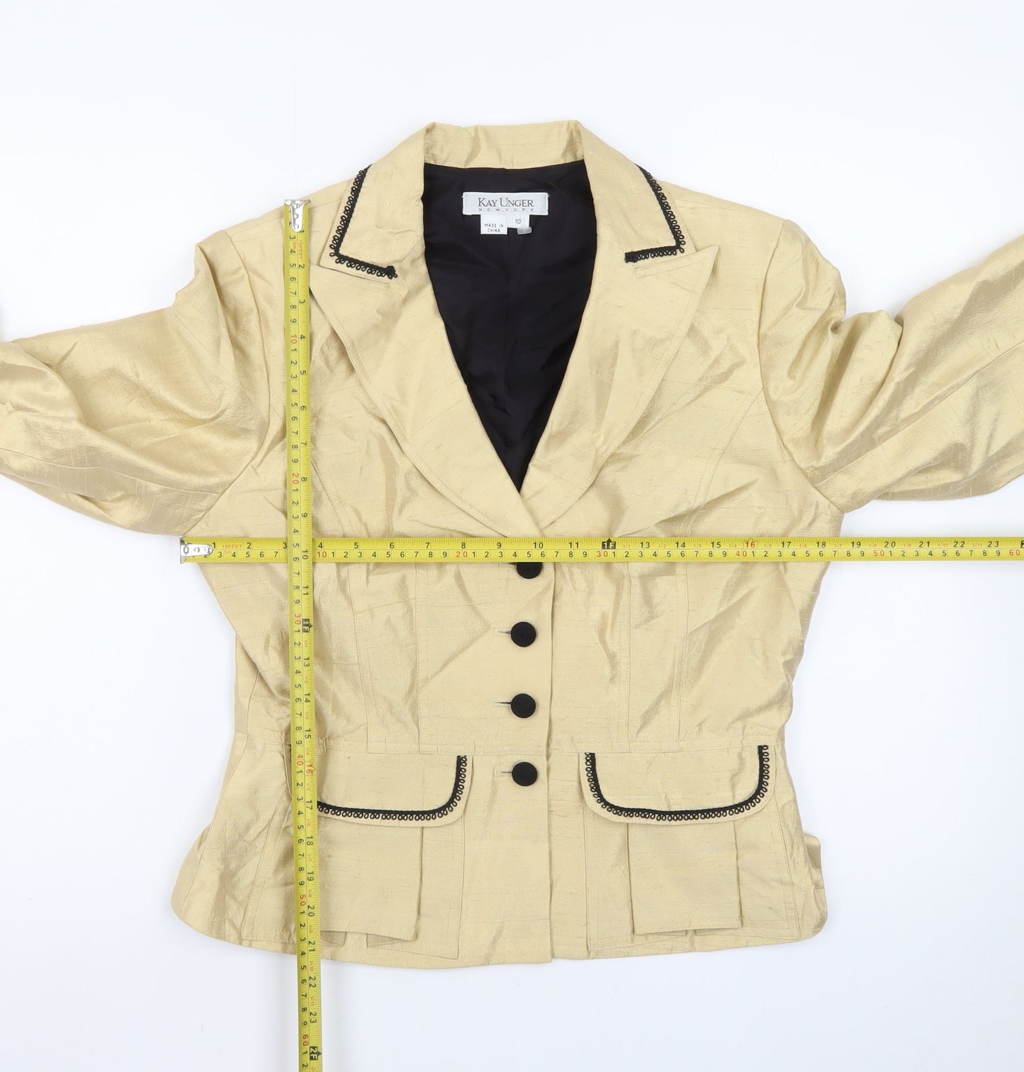 Kay Unger Women's Beige Silk Single-Breasted Blazer Size 14