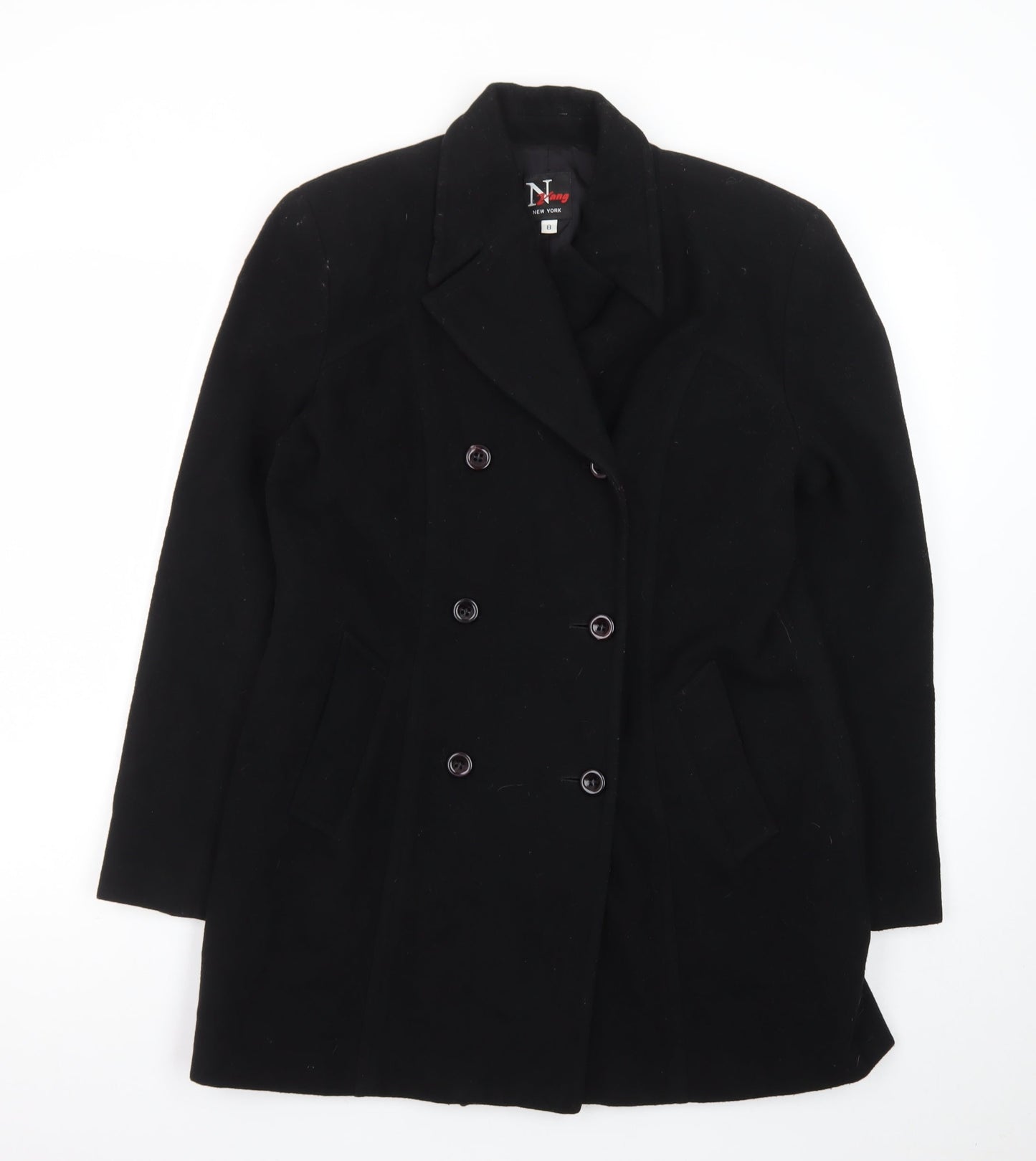 N Yang New York Women's Black Wool Pea Coat Size 8 Classic Mid-Length