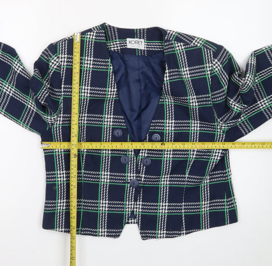 Koret Petites Blue Check Double-Breasted Blazer Women's Size 10
