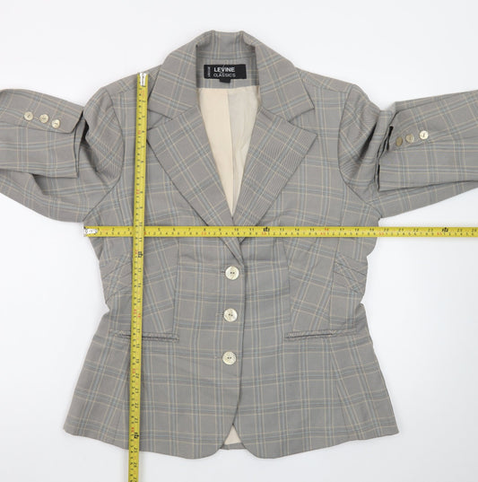 Larry Levine Classics Women's Grey Check Blazer Size 12 Single-Breasted Lined Jacket