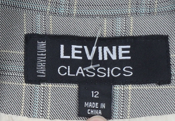 Larry Levine Classics Women's Grey Check Blazer Size 12 Single-Breasted Lined Jacket
