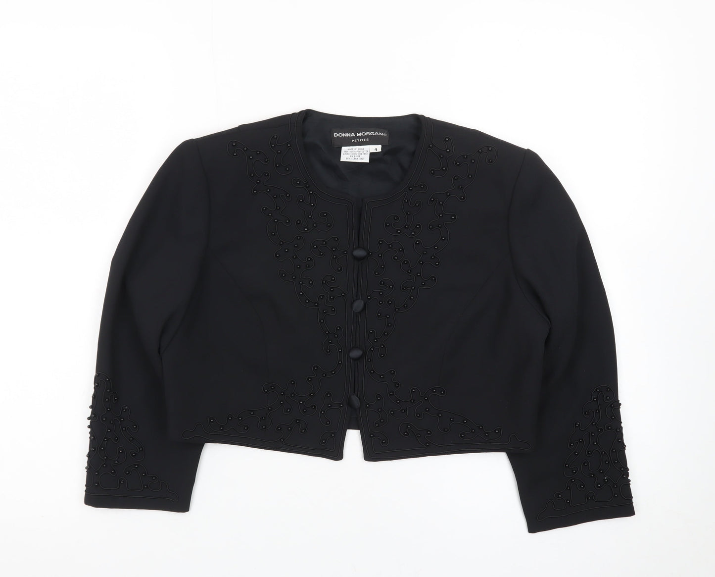 Donna Morgan Women Black Petite Cropped Suit Jacket Size 8 Polyester