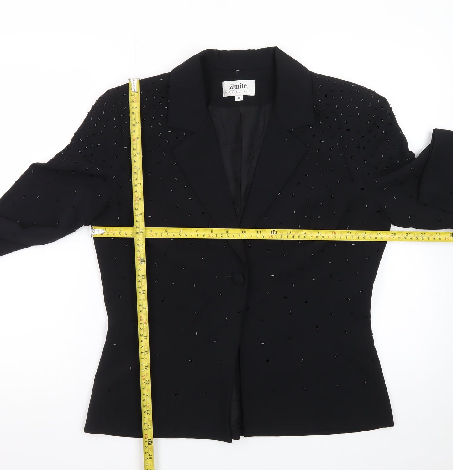 @nite Collection Women’s Black Embellished Tuxedo Blazer Size 12