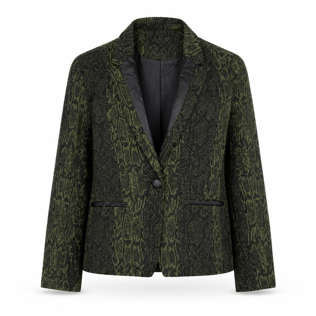 Notations Women's Green Animal Print Tuxedo Blazer Size S