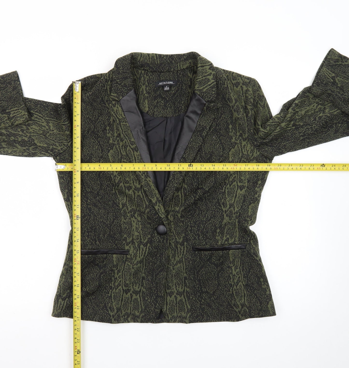 Notations Women's Green Animal Print Tuxedo Blazer Size S