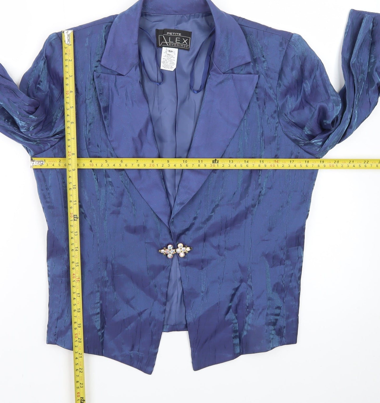 Alex Evenings Women's Blue Petite 6P Rayon Blend Single-Breasted Blazer