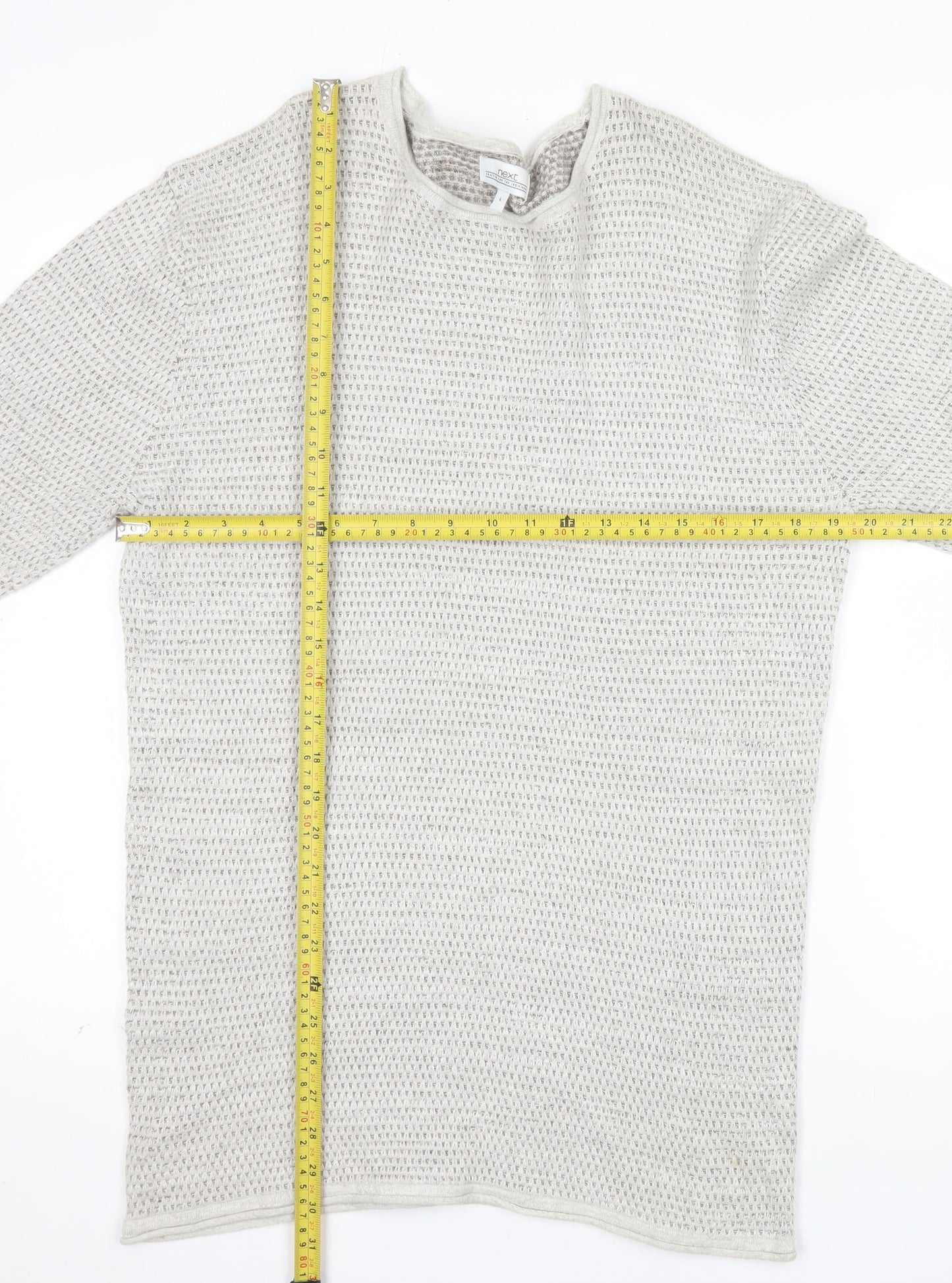 Next Mens Beige Cotton Waffle Knit Jumper Size L