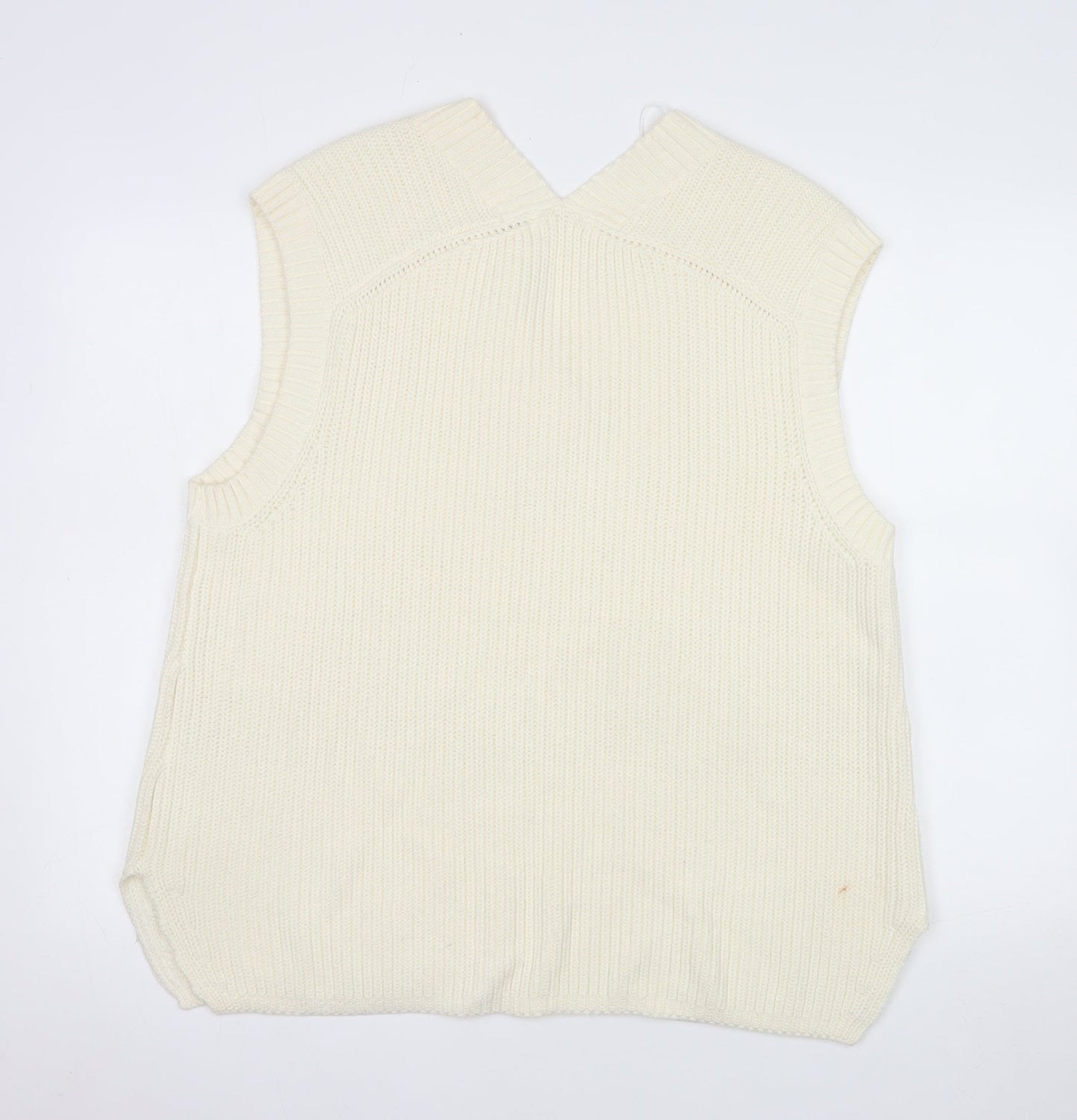 H&M Women Ivory Chunky Knit V-Neck Sleeveless Vest S