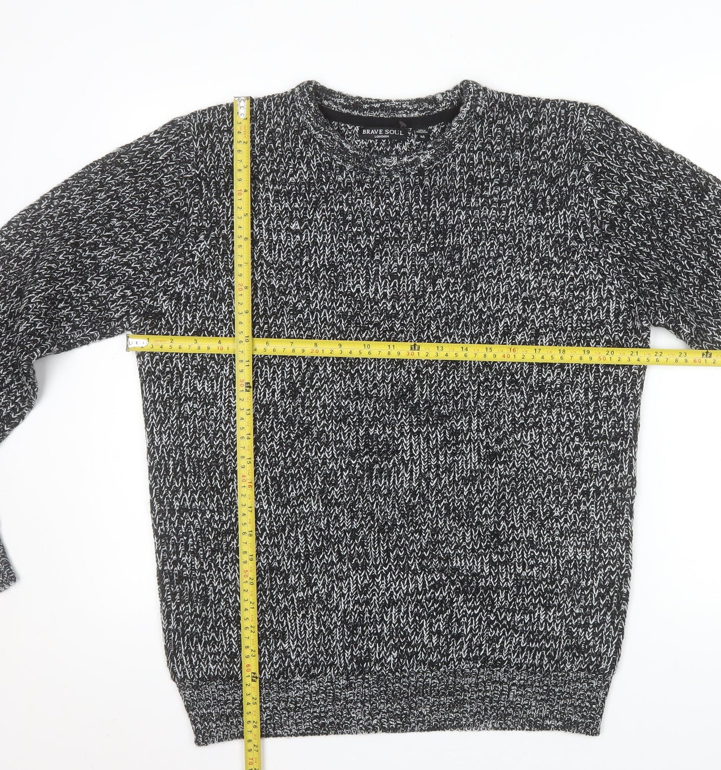 Brave Soul Men's Grey Chunky Knit Crew Neck Jumper Size M