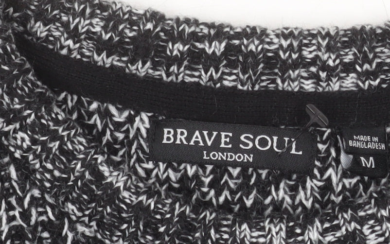 Brave Soul Men's Grey Chunky Knit Crew Neck Jumper Size M