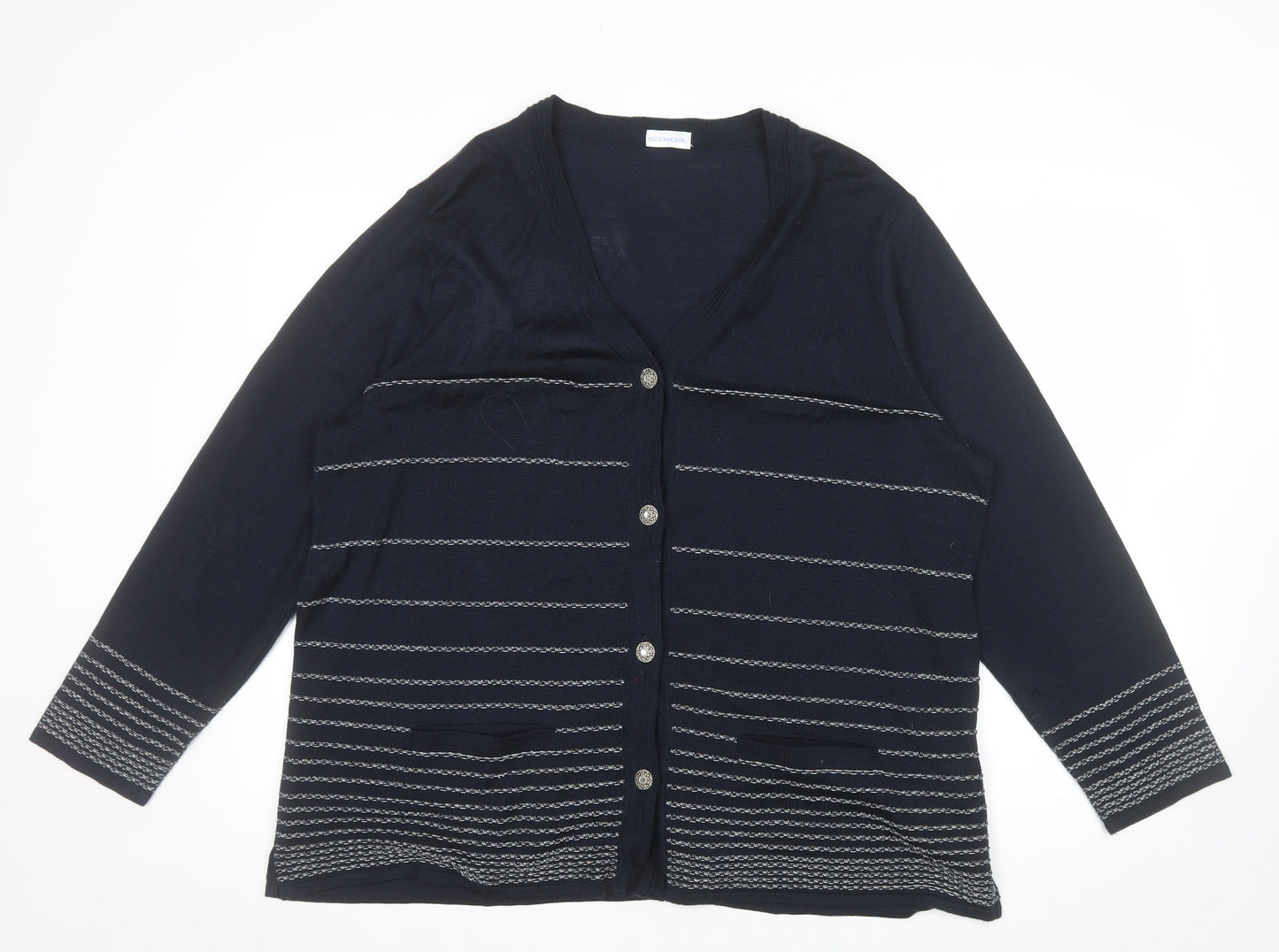 Sedagyl Women's Navy Cardigan XL Acrylic Knit V-Neck Long Sleeve