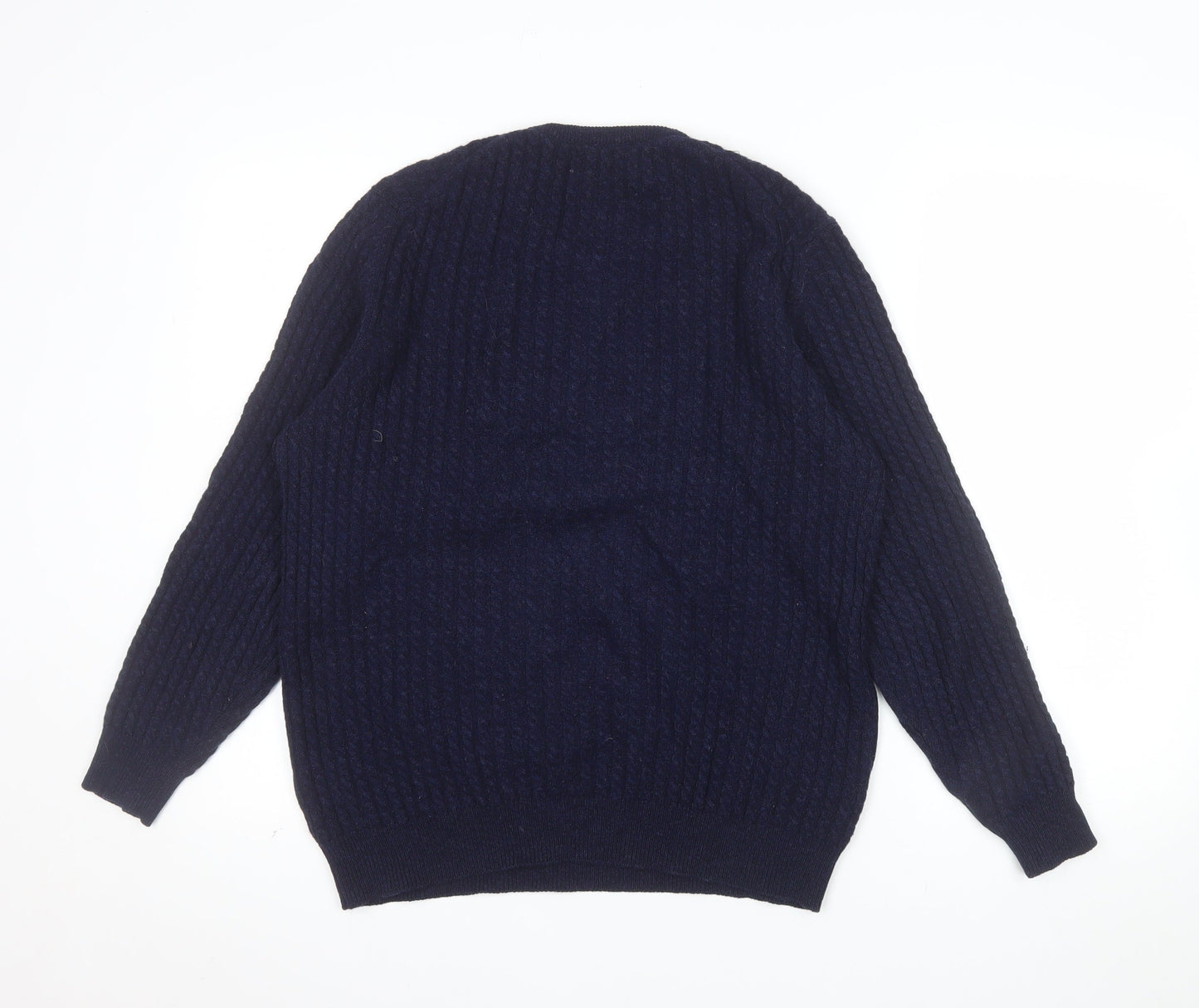 Rowland's Knitwear Men's Blue Wool Cable-Knit Jumper Medium