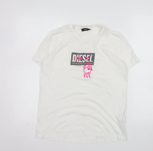 Diesel Womens White Cotton Logo Embroidered T-Shirt M