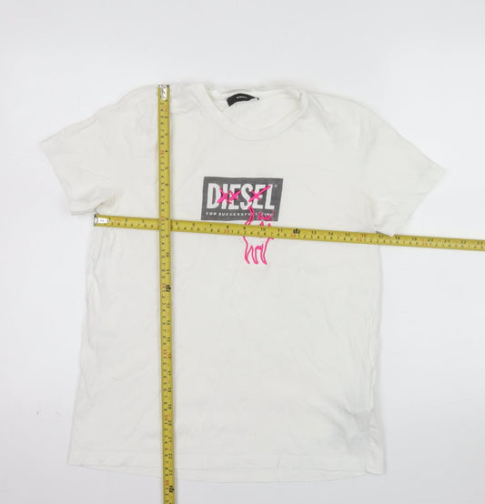 Diesel Womens White Cotton Logo Embroidered T-Shirt M