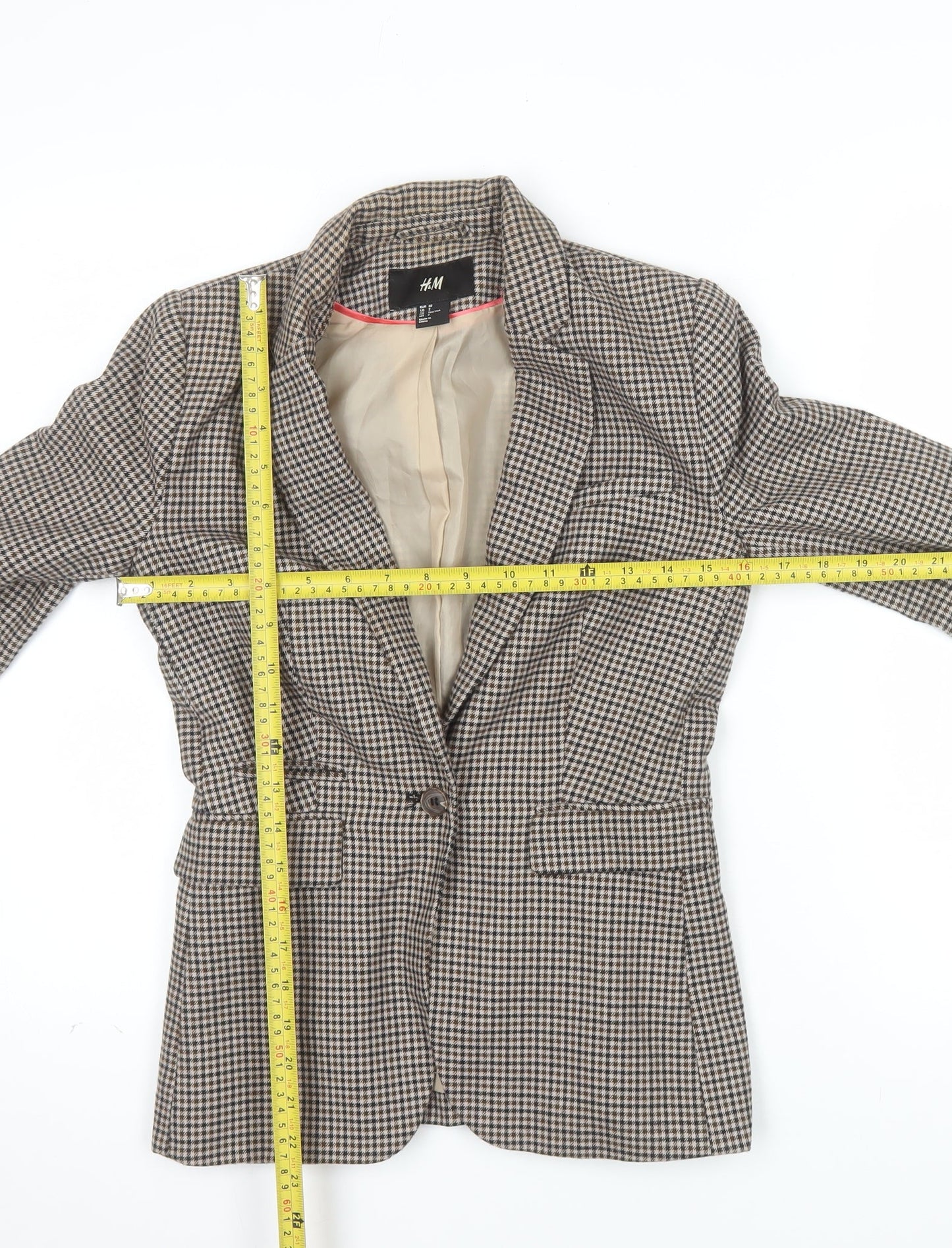 H&M Women's Brown Houndstooth Slim Fit Blazer Size 4