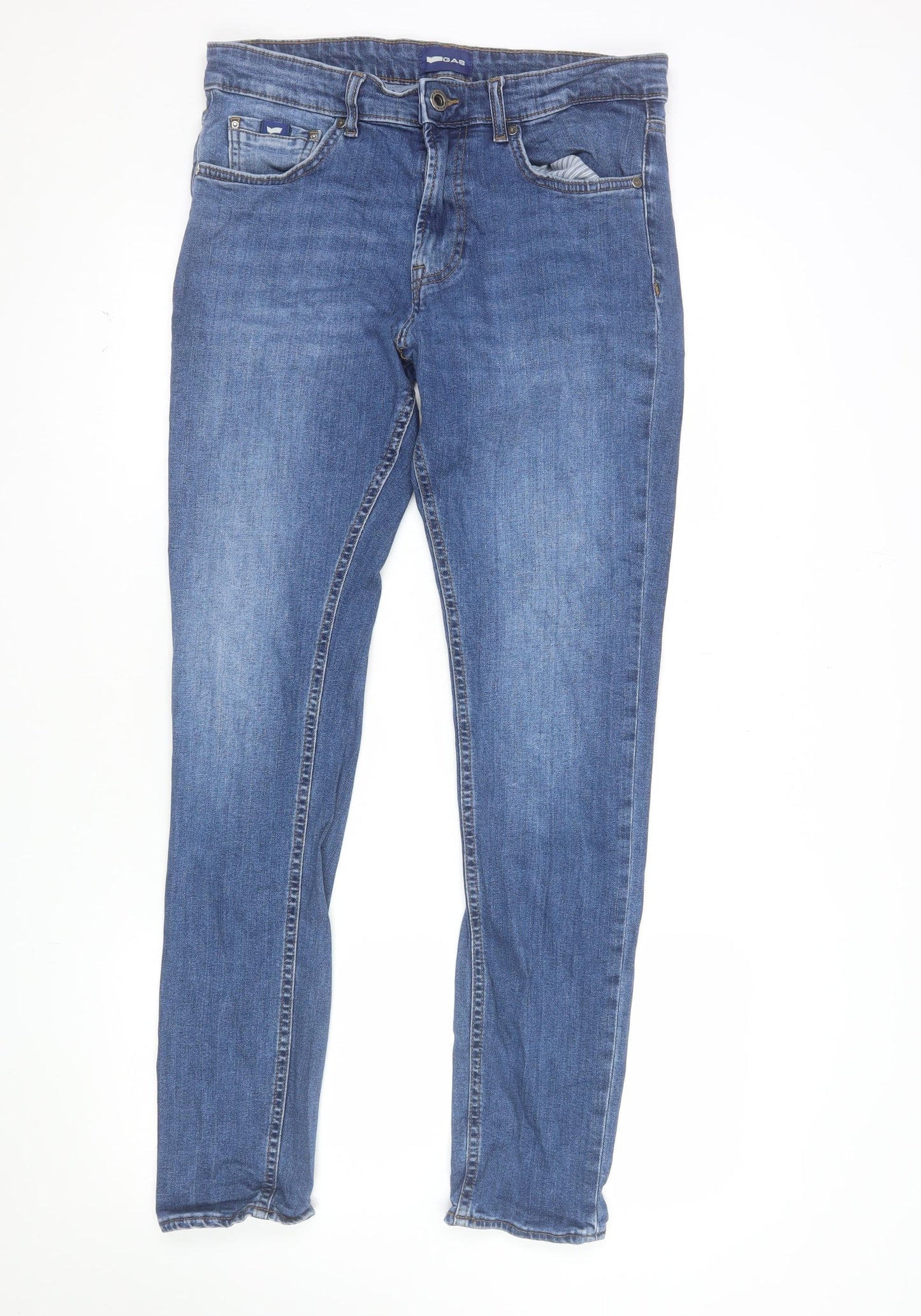GAS Men Blue 34x32 Regular Fit Straight Denim Jeans