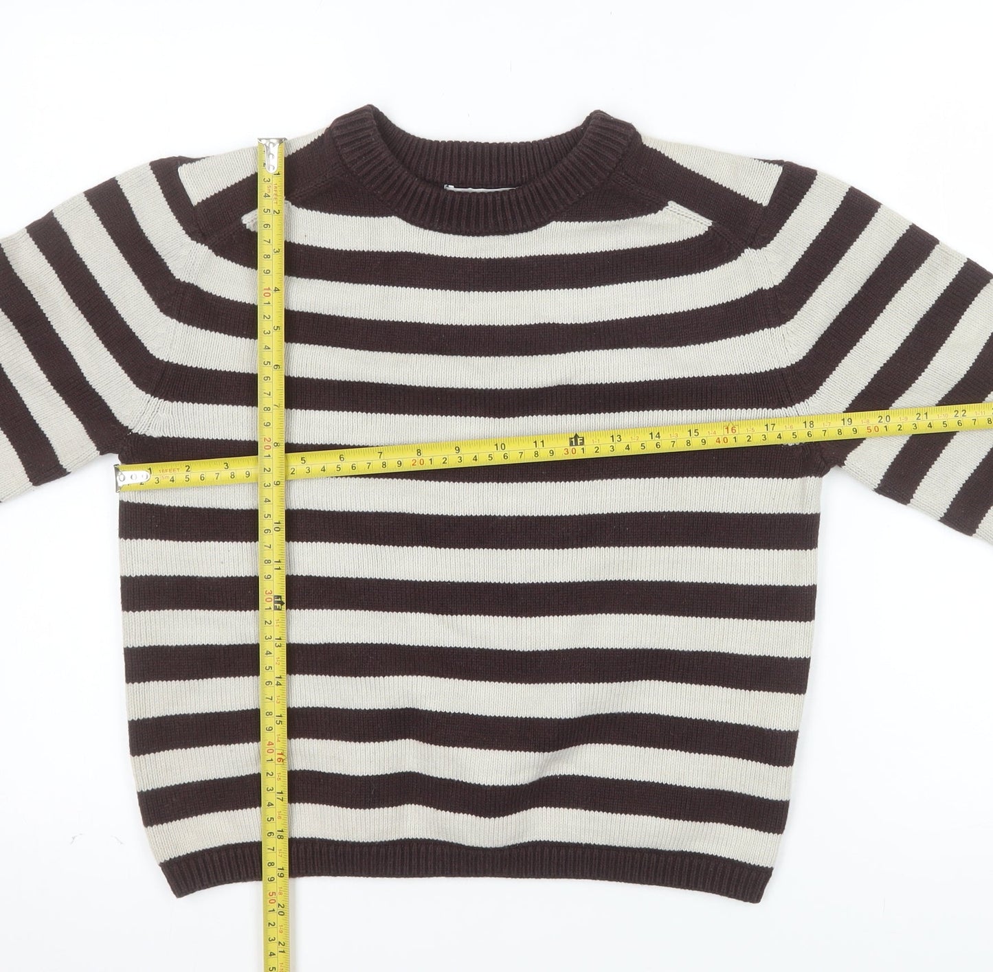 Marks and Spencer Women’s Brown Striped Crew Neck Jumper Size S