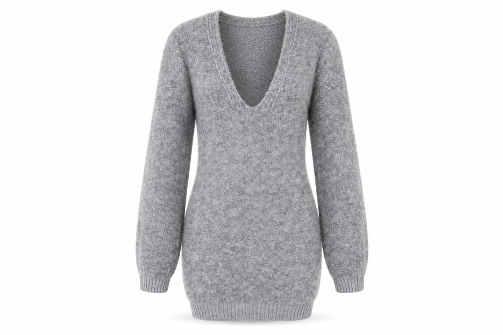 PRETTYLITTLETHING Women's Grey V-Neck Chunky Knit Jumper Size S