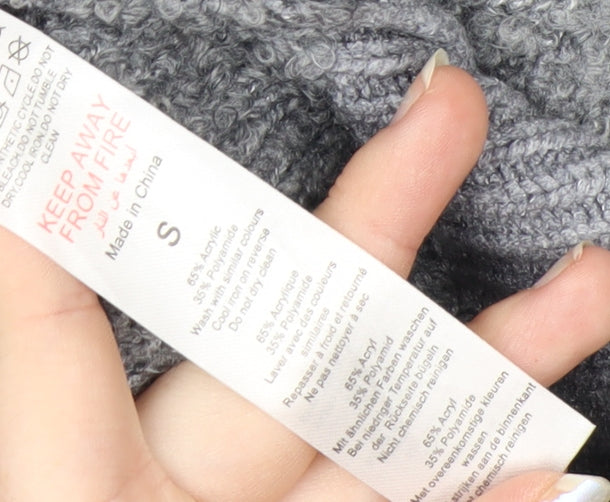 Pretty Little Thing Women's Grey V-Neck Chunky Knit Jumper Size S