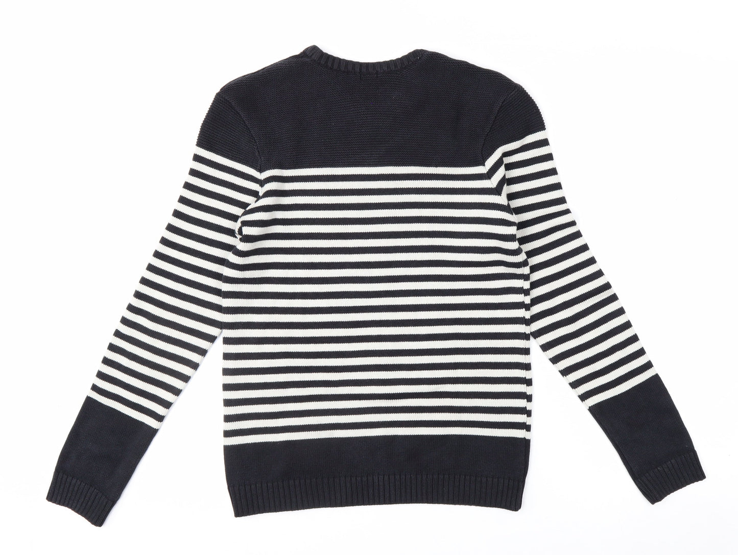 KIABI Women's Black Striped Crew Neck Knit Jumper Size S