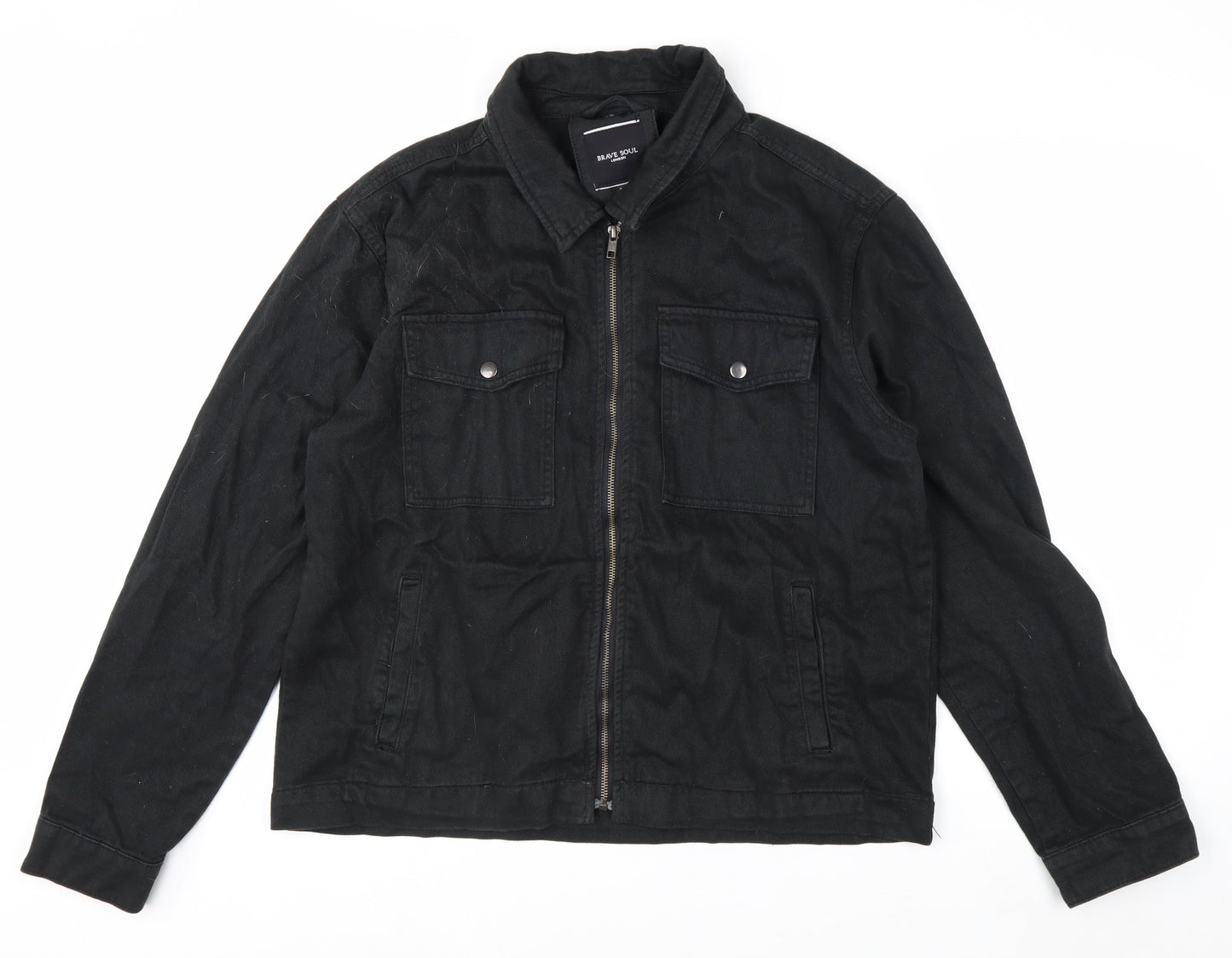 Brave Soul Men's Black Cotton Zip Jacket XL Classic Style
