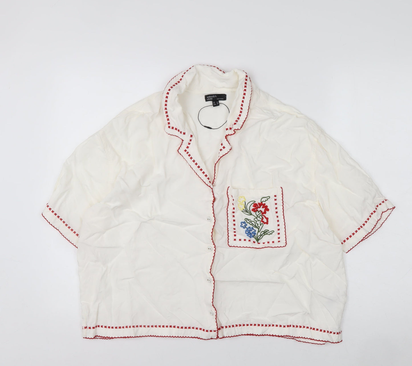 Nobody’s Child Women Ivory Embroidered Button-Up Shirt Size 14