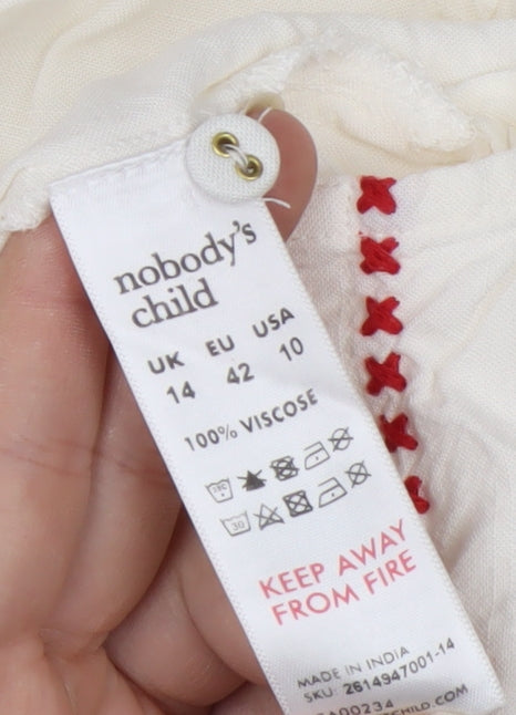 Nobody’s Child Women Ivory Embroidered Button-Up Shirt Size 14