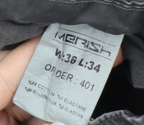 Merish Men's Grey Straight Leg Chino Trousers Size 36x34