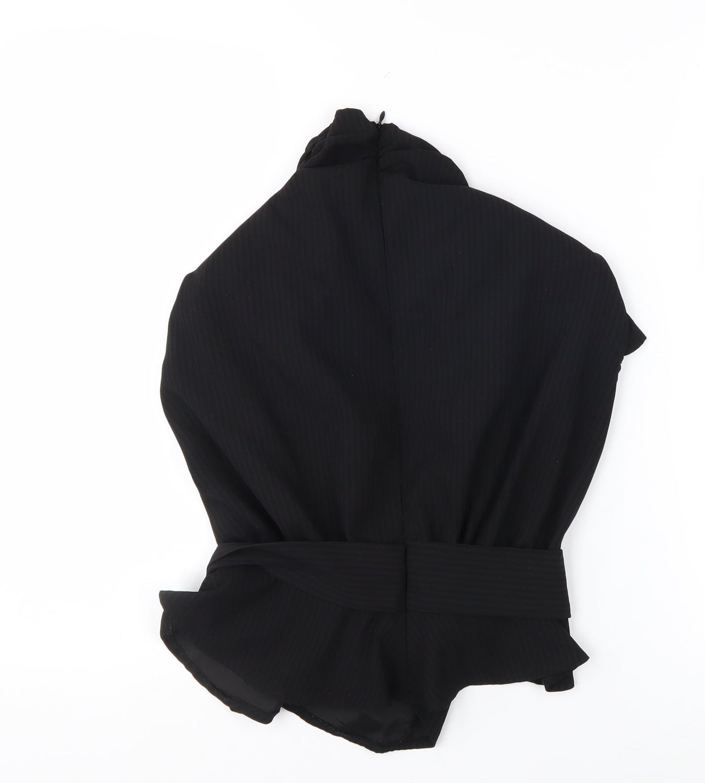 PrettyLittleThing Women's Black Belted High Neck Blouse Size 6
