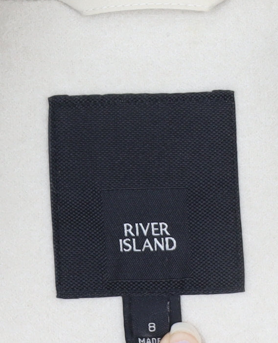 River Island Women Ivory Faux Fur Trim Mid-Length Coat Size 8