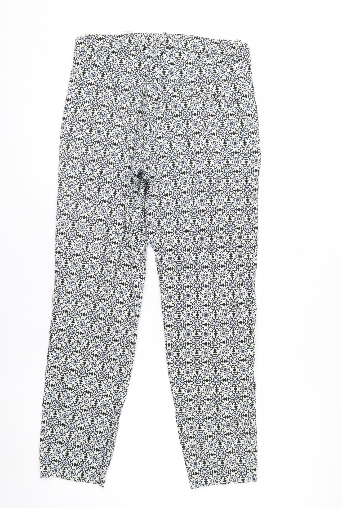 H&M Women Blue Geometric Print Slim Trousers Size 8