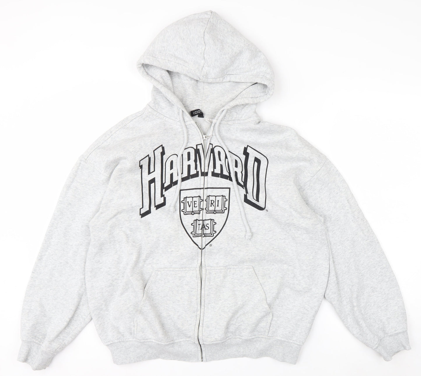 H&M Divided Women Grey Harvard Full Zip Hoodie Size 12 Cotton Blend