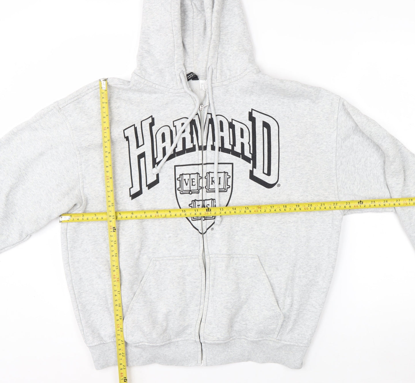 H&M Divided Women Grey Harvard Full Zip Hoodie Size 12 Cotton Blend