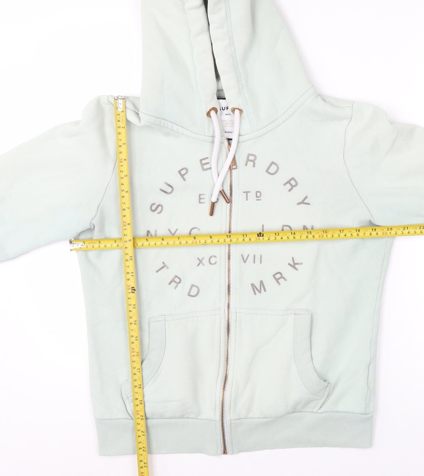 Superdry Womens Mint Green Full Zip Hoodie UK14 Cotton Blend